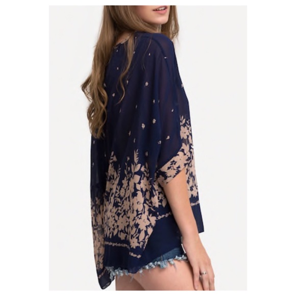 Boho Semi Sheer Poncho Blouse - Picture 5 of 7